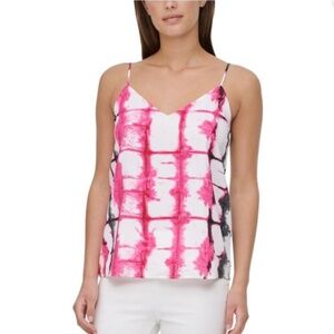 Calvin Klein White Spaghetti Strap Blouse Pink & Black Tie-Dye – Size Small GUC